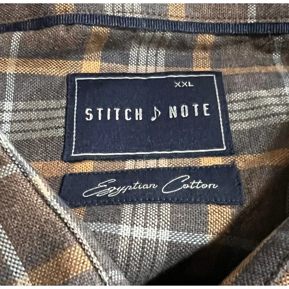 Stitch‎ Note Men's Button Up Shirt XXL  L/S Plaid 100% Egyptian Cotton